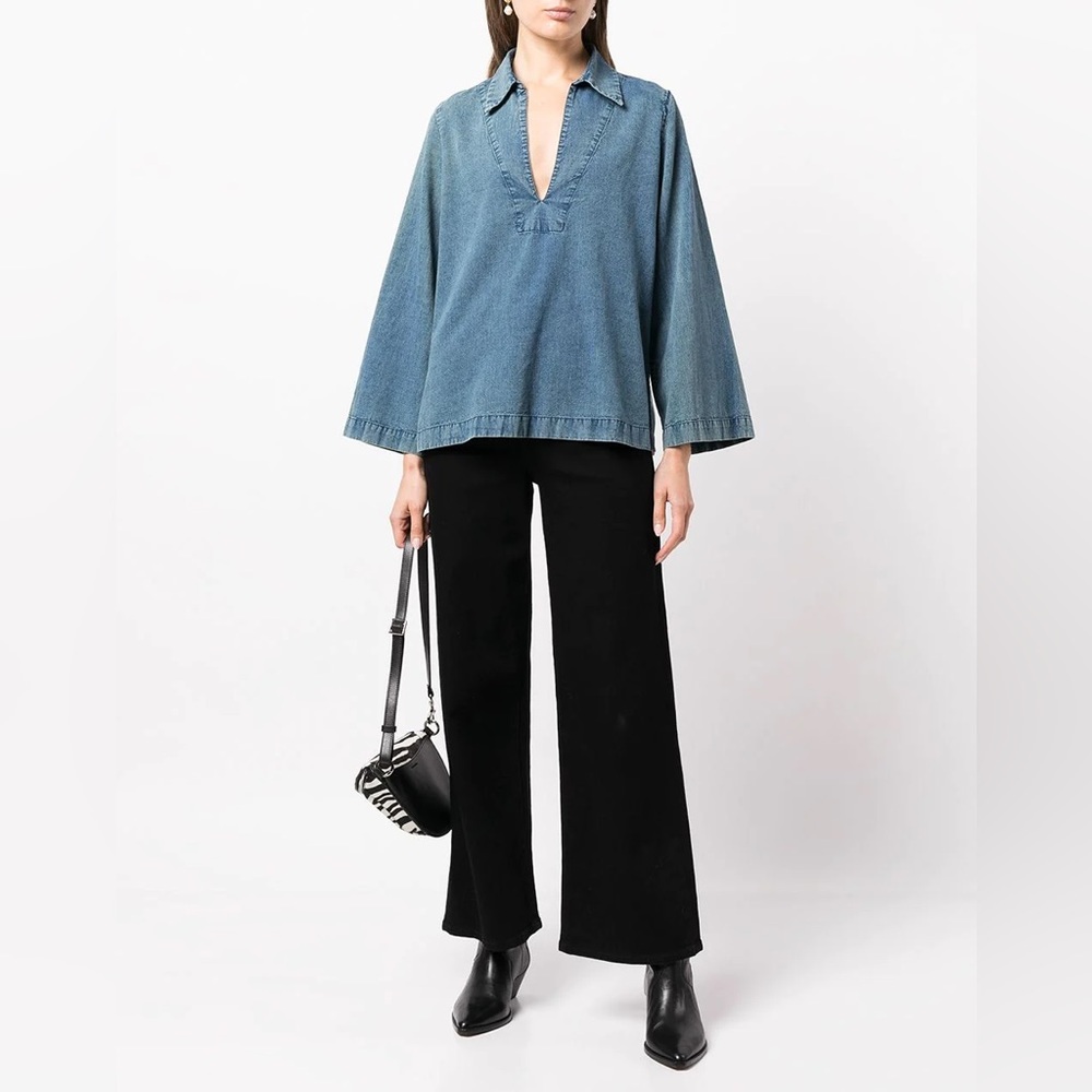 Nili Lotan NEW Chambray Paulette Shirt Denim Deep Indigo Blouse Top Size Small